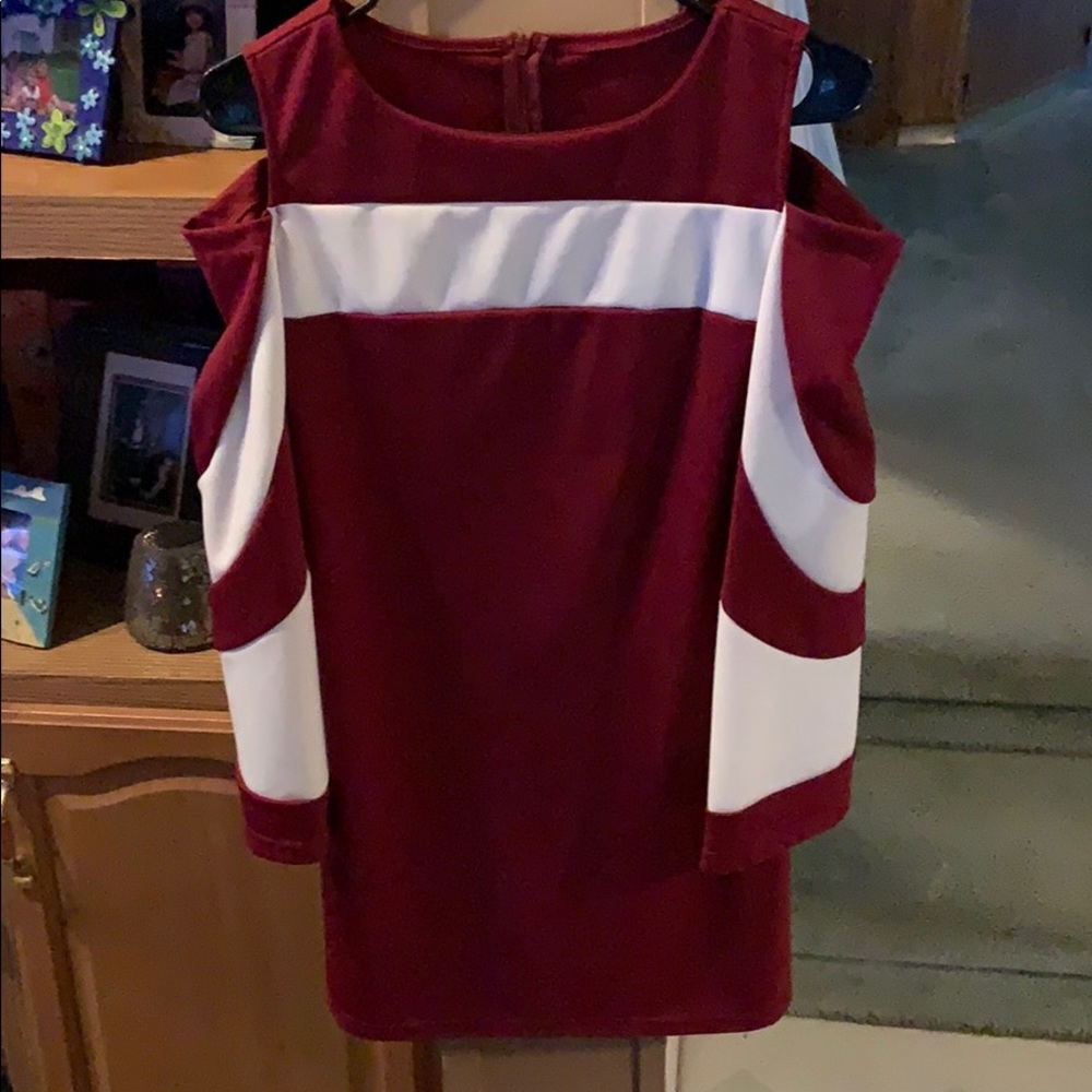 Red and white top- never worn. Cold shoulder